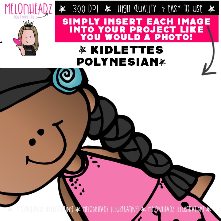 Kidlettes clip art, Polynesian, kids COLORED Version - Image 3