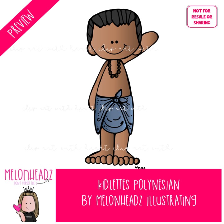 Kidlettes clip art, Polynesian, kids COLORED Version - Image 2