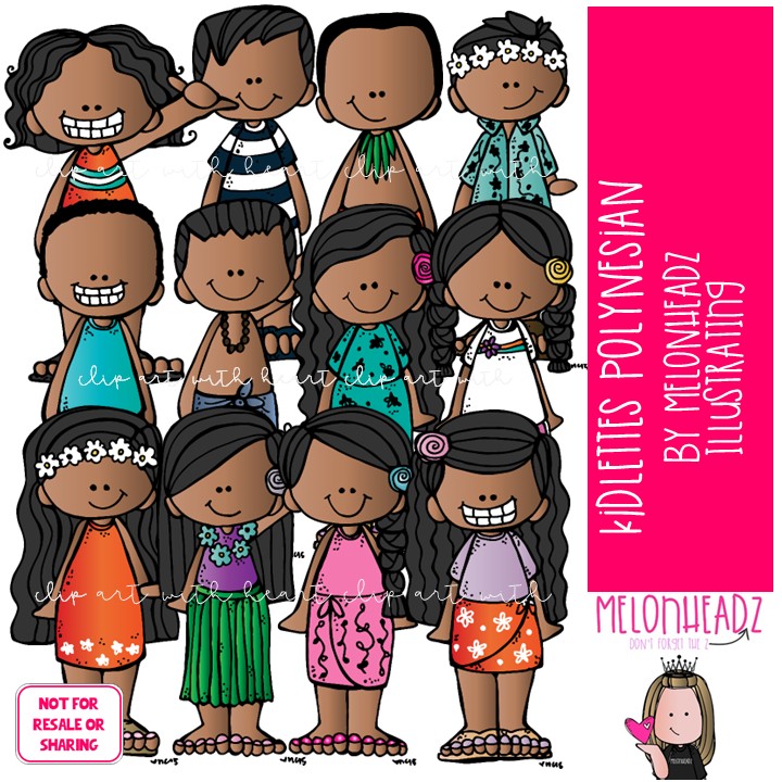 Kidlettes clip art, Polynesian, kids COLORED Version