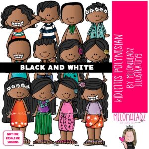 Kidlettes clip art, Polynesian, kids BLACK AND WHITE
