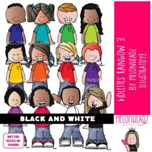 Kidlettes in Rainbow colors clip art 3 BLACK AND WHITE