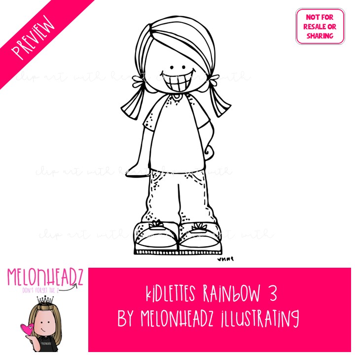 Kidlettes in Rainbow colors clip art 3 BLACK AND WHITE - Image 2