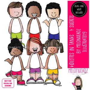 Kidlettes in Tanks and Shorts clip art, Summer clip art Mini