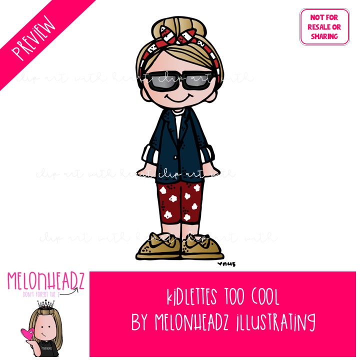 Kidlettes clip art, Too Cool, sunglasses, trendy COLORED Version - Image 2