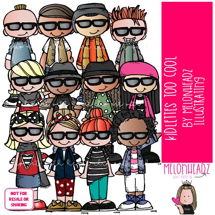 Kidlettes clip art, Too Cool, sunglasses, trendy COLORED Version