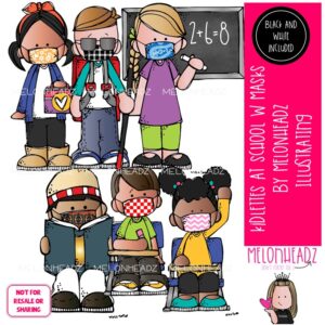 Kidlettes at School clip art, with face masks clip art Mini