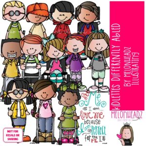 Kidlettes clip art, Differently Abled, disabilities COLORED Version