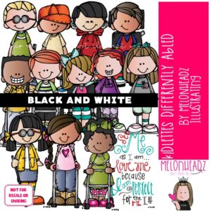 Kidlettes clip art, Differently Abled, disabilities BLACK AND WHITE