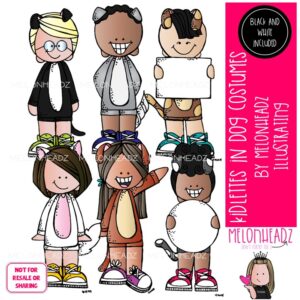 Kidlettes in dog costumes clip art, Halloween clip art Mini