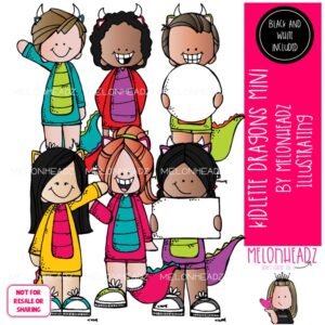 Kidlettes in Dragon Costumes clip art, Halloween clip art Mini