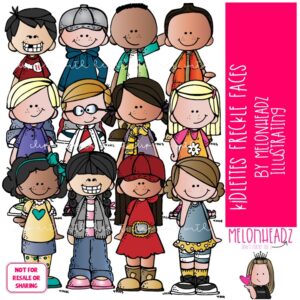 Kidlettes clip art, Freckle Faces, kid COLORED Version