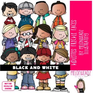 Kidlettes clip art, Freckle Faces, kid BLACK AND WHITE