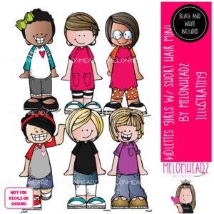 Kidlettes clip art, Girls, Short Hair Mini