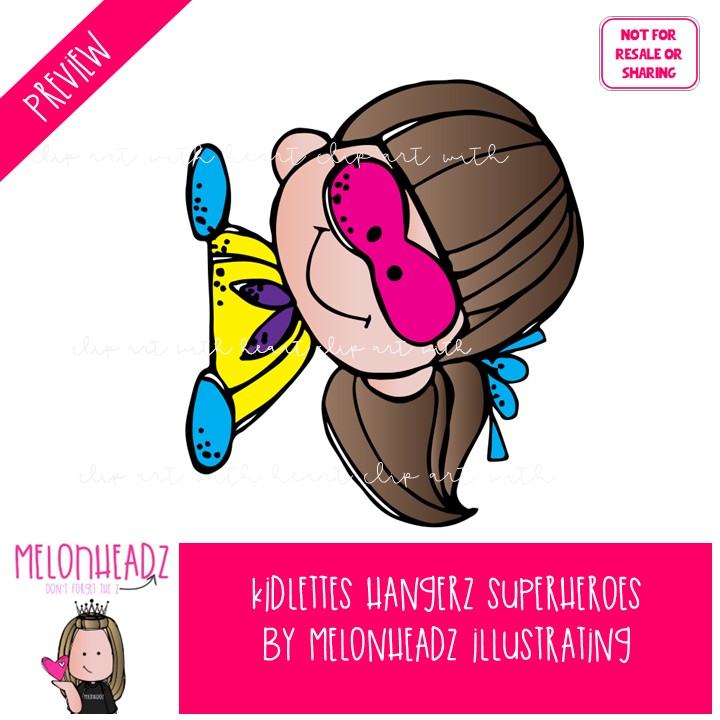 Kidlettes clip art, Hangerz, Superheroes COLORED Version - Image 3
