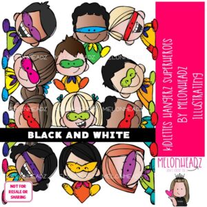 Kidlettes clip art, Hangerz, Superheroes BLACK AND WHITE