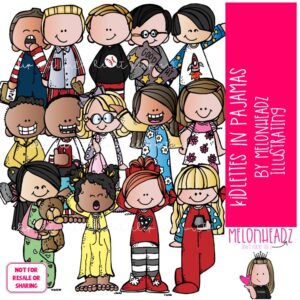 Kidlettes in pajamas clip art, bedtime COLORED Version
