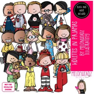 Kidlettes in pajamas clip art, bedtime COMBO PACK