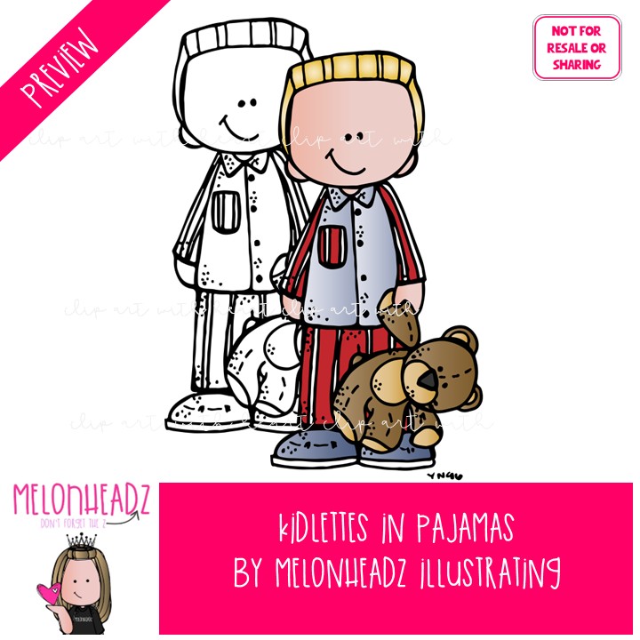 Kidlettes in pajamas clip art, bedtime COMBO PACK - Image 2