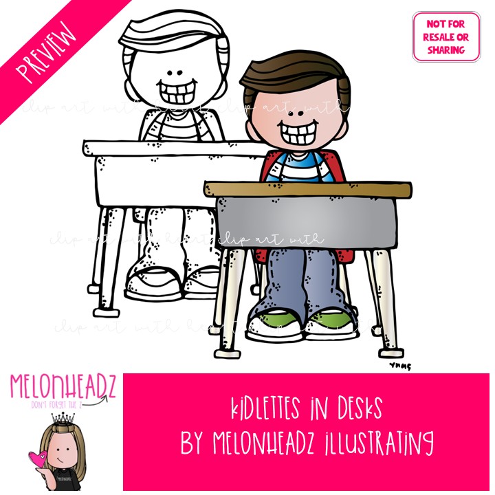 Kidlettes in desks clip art, school, classroom COMBO PACK - Image 2