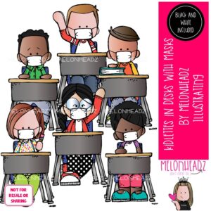 Kidlettes in Desks clip art, face masks, social distance Mini