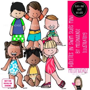 Kidlettes in swimsuits clip art, summer Mini