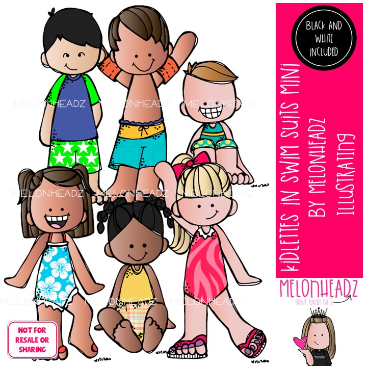 Kidlettes in swimsuits clip art, summer Mini