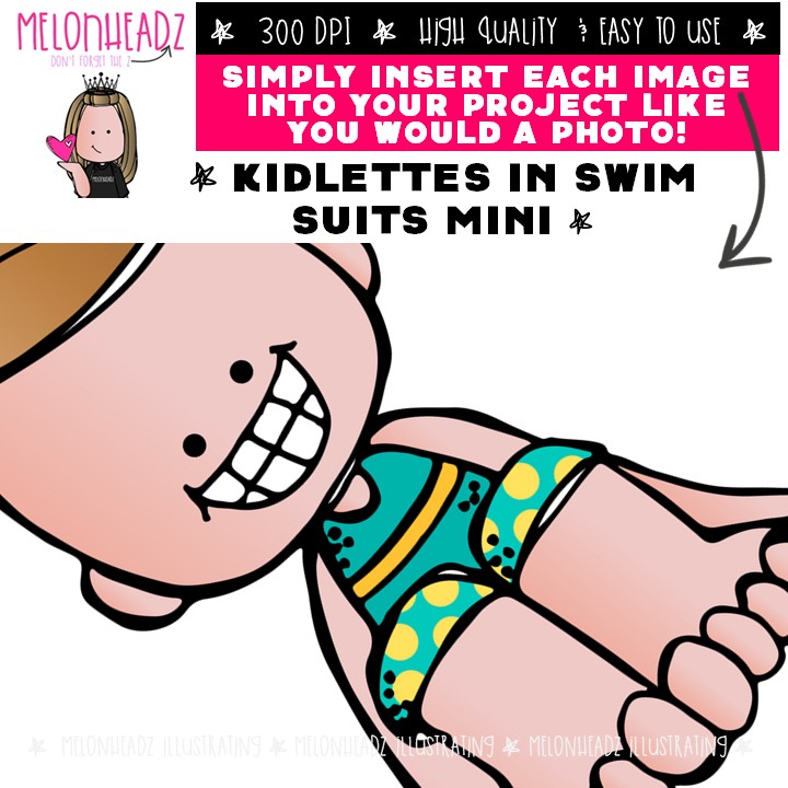 Kidlettes in swimsuits clip art, summer Mini - Image 3