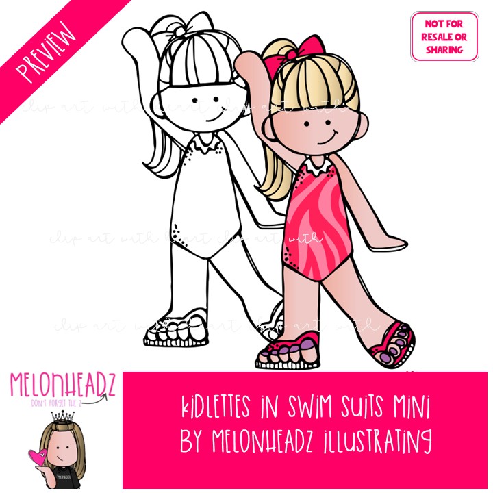Kidlettes in swimsuits clip art, summer Mini - Image 2