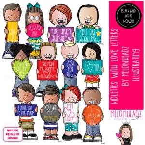 Kidlettes with Love Letters clip art, Affirmations clip art COMBO PACK