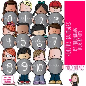 Kidlettes with Numbers clip art, math COLORED Version