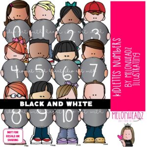 Kidlette with Numbers clip art, math BLACK AND WHITE