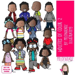 Kidlettes of Color 2 clip art, African American COLORED Version