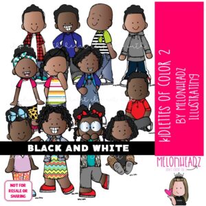 Kidlettes of Color 2 clip art, African American BLACK AND WHITE