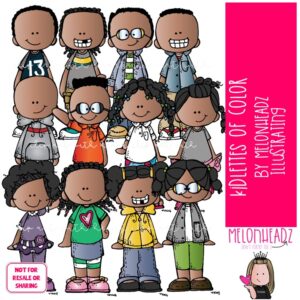 Kidlettes of Color clip art, African American COLORED Version