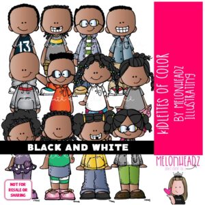 Kidlettes of Color clip art, African American BLACK AND WHITE
