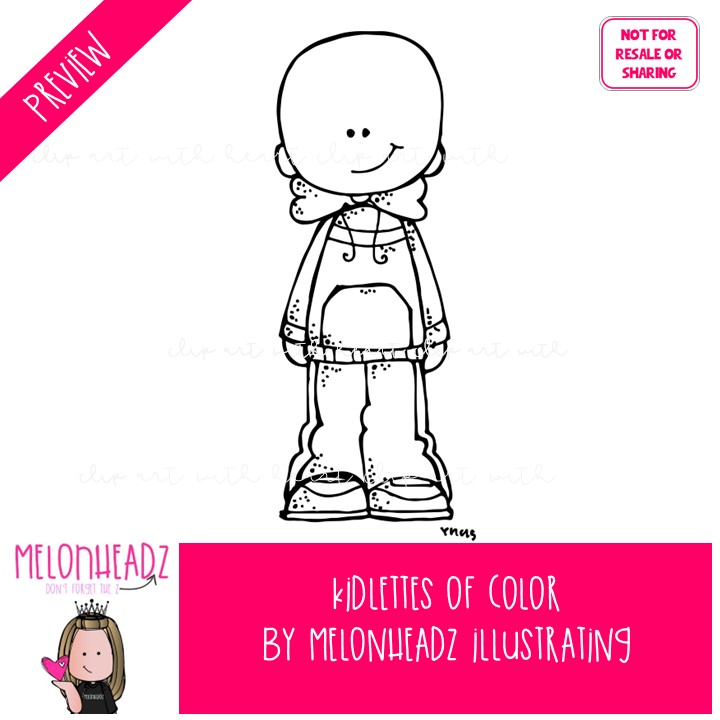 Kidlettes of Color clip art, African American BLACK AND WHITE - Image 2