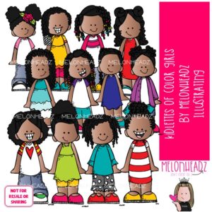 Kidlettes of Color clip art, Girls clip art, African American clip art COLORED Version