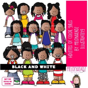 Kidlettes of Color clip art, Girls clip art, African American clip art BLACK AND WHITE
