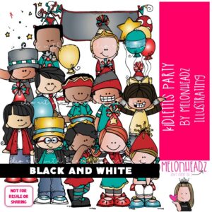 Kidlettes Party clip art, Celebration clip art BLACK AND WHITE