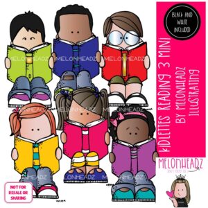 Kidlettes 3 clip art, Reading, library, book Mini