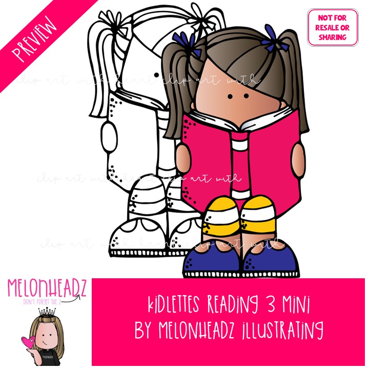 Kidlettes 3 clip art, Reading, library, book Mini - Image 2