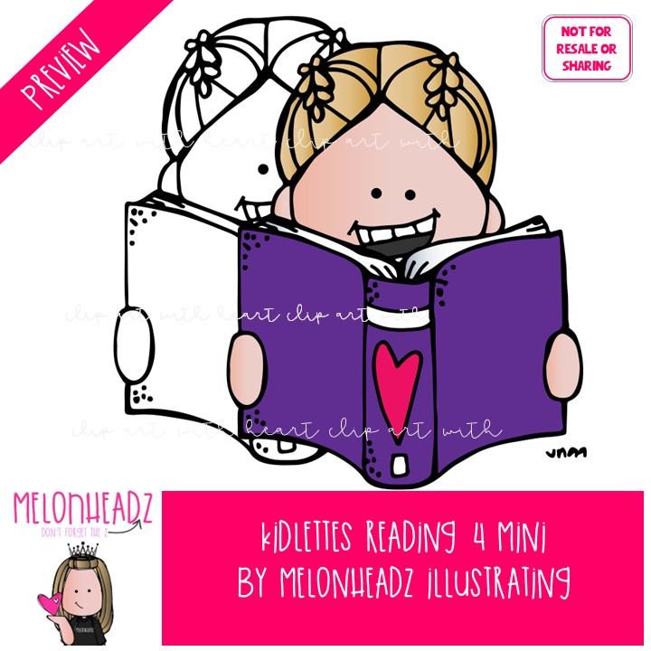 Kidlettes 4 clip art, Reading, library, book Mini - Image 2