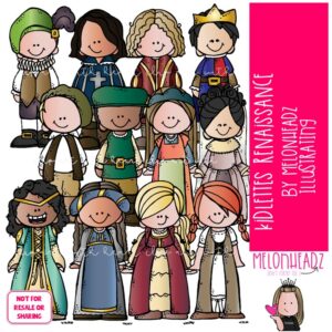 Kidlettes clip art, Renaissance, ladies in waiting COLORED Version