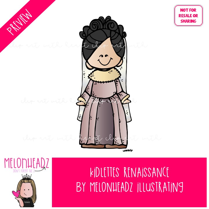 Kidlettes clip art, Renaissance, ladies in waiting COLORED Version - Image 2