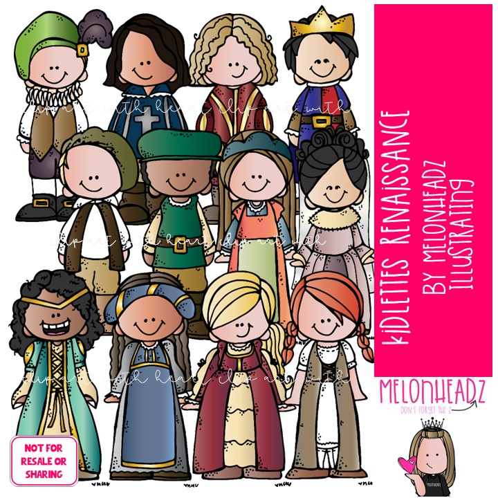 Kidlettes clip art, Renaissance, ladies in waiting COLORED Version