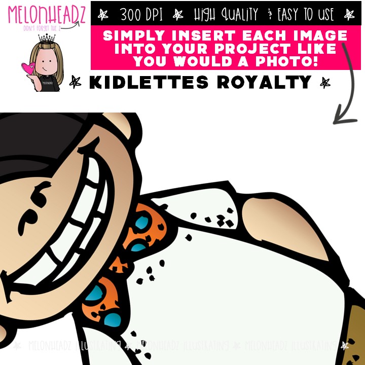 Kidlettes clip art, Royalty, princess, prince, crown COLORED Version - Image 3