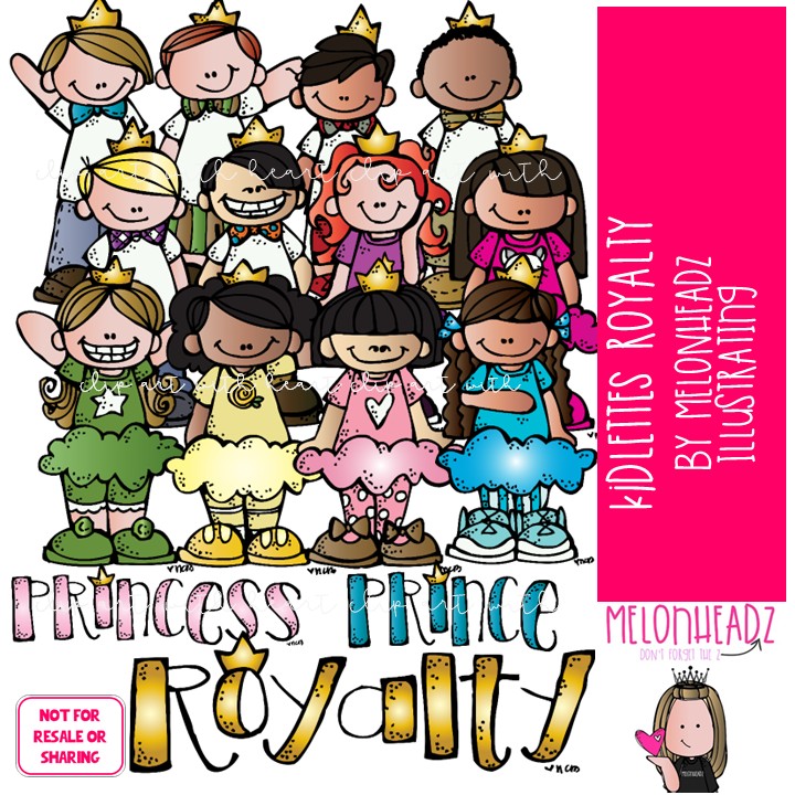 Kidlettes clip art, Royalty, princess, prince, crown COLORED Version