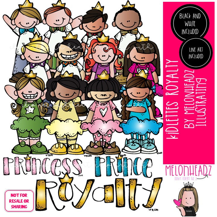 Kidlettes clip art, royalty, princess, prince, crown COMBO PACK