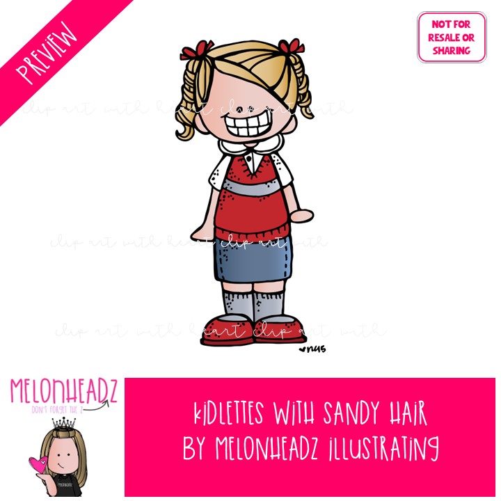 Kidlettes clip art, Sandy Hair, dirty blonde COLORED Version - Image 2