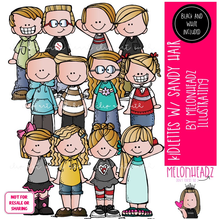 Kidlettes clip art, Sandy Hair, dirty blonde Combo Pack